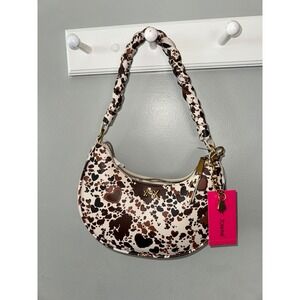 Betsey Johnson Xonorthy Cow Heart Print Hobo Bag Brown Cream BM30621 NEW